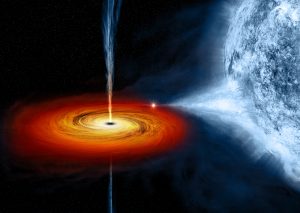 On the left, an optical image from the Digitized Sky Survey shows Cygnus X-1, outlined in a red box. Cygnus X-1 is located near large active regions of star formation in the Milky Way, as seen in this image that spans some 700 light years across. An artist's illustration on the right depicts what astronomers think is happening within the Cygnus X-1 system. Cygnus X-1 is a so-called stellar-mass black hole, a class of black holes that comes from the collapse of a massive star. New studies with data from Chandra and several other telescopes have determined the black hole's spin, mass, and distance with unprecedented accuracy.